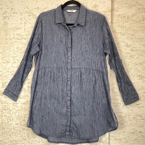 Women's Organic Cotton Tunic Top Railroad Stripe Hidden Buttons Peppy Natural 42 - Picture 1 of 16